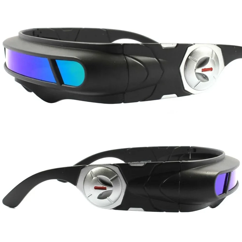 Space Age Cyber Goth Sci-Fi Costume Green Blue Mirror Shield Visor Sunglasses